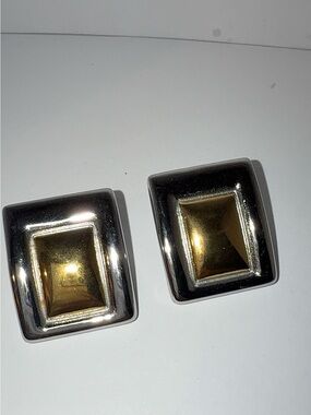 Chunky Two Tone Gold & Silver Rectangle Statement Earrings